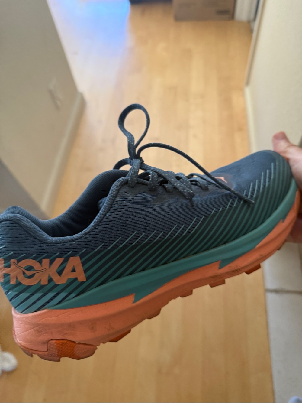 Hoka One One Men's Dark Blue Teal and Orange Trail Runner